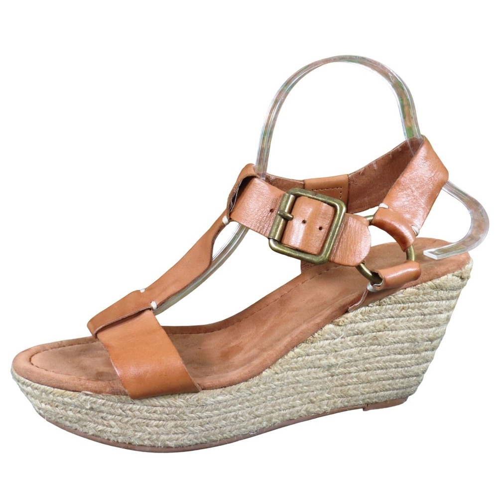 Lucky Brand Flora Women Platform Sandal Size 9 Casual Summer Tan Leather Wedge
